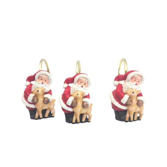 12 Santa Claus Bath Shower Curtain Hooks Resin Hand Painted 4 Different Poses - Picture 5 of 6